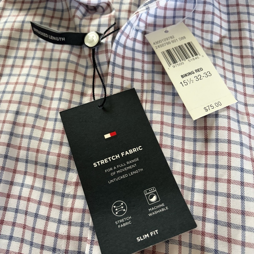 Tommy Hilfiger Mens Check Button Up Dress Shirt, White New M - Picture 2 of 6